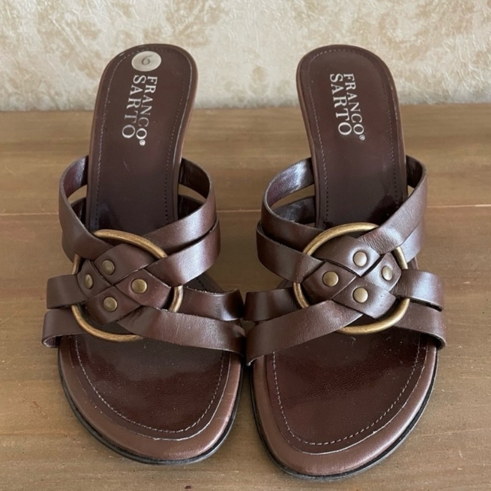 Franco Sarto Dark Brown Leather Strappy Sandals